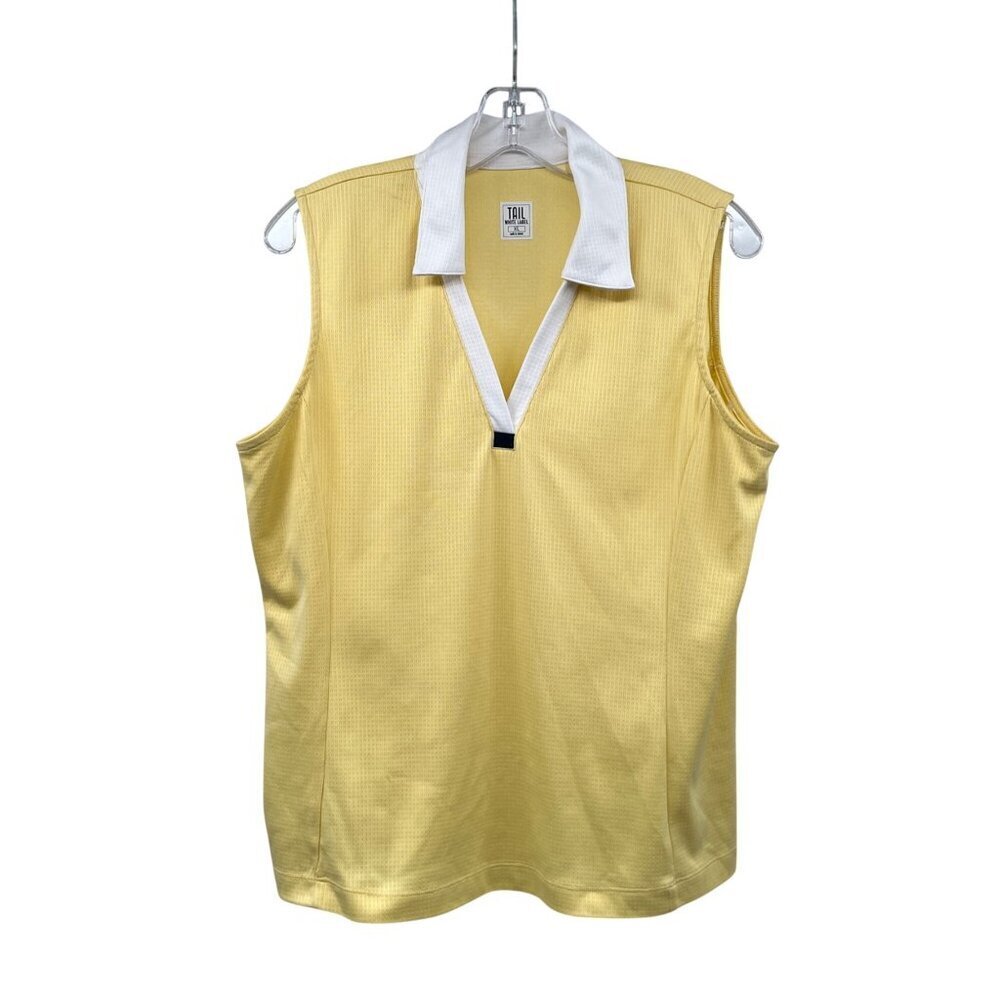 TAIL Womens Sleeveless Polo Top Yellow/White Size XL